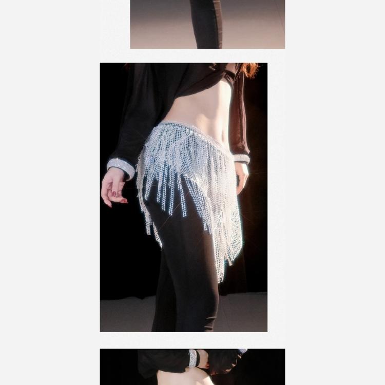 Belly Dance Hip Scarf Long Tassels Belly Dance Waist Chain with Rhinestones Decoration Belly Dance Belt Wrap Skirt