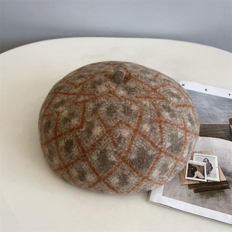 Japanese Australian 100% Wool Jacquard Beret For Girls, Autumn And Winter Artistic Retro Light Luxury Casual Warm Painter Hat