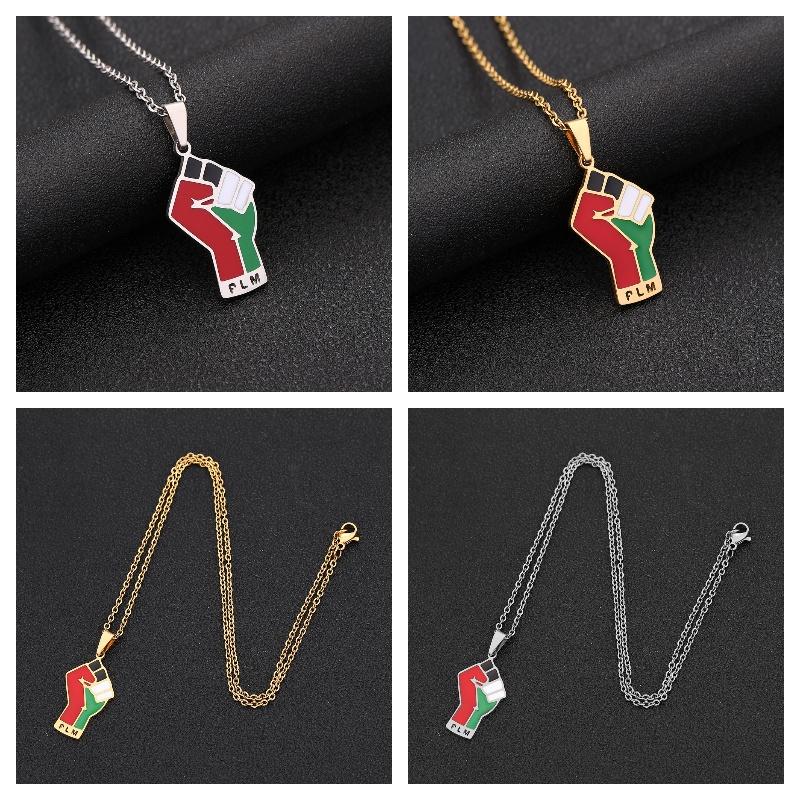 Stainless Steel Palestinian Map Pendant Necklace Ethnic Style Couple's Trendy Titanium Steel Accessory