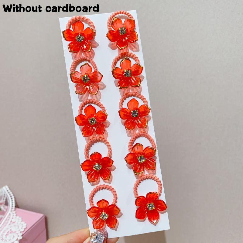 10Pcs Girls Elastic Hair Bands With  And Flower Decorations High Elasticity Durable Hair Ties For Outdoors Party красный