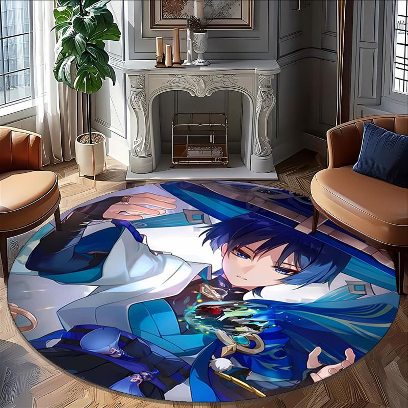 1pc Genshin Impact Wanderer2 Design Printed Area Round Carpet for Bedroom Living Room Home Decor Rugs Mat Non Slip Mat Rug for Bedside