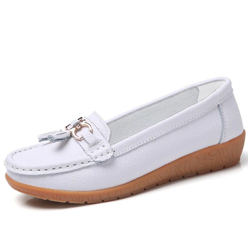 Fashion Women Shoes Nurse Loafers Shoes Classics Flats Zapatos Mujer Comfortable Flat Shoes Women White Casual Leather Women's Footwear