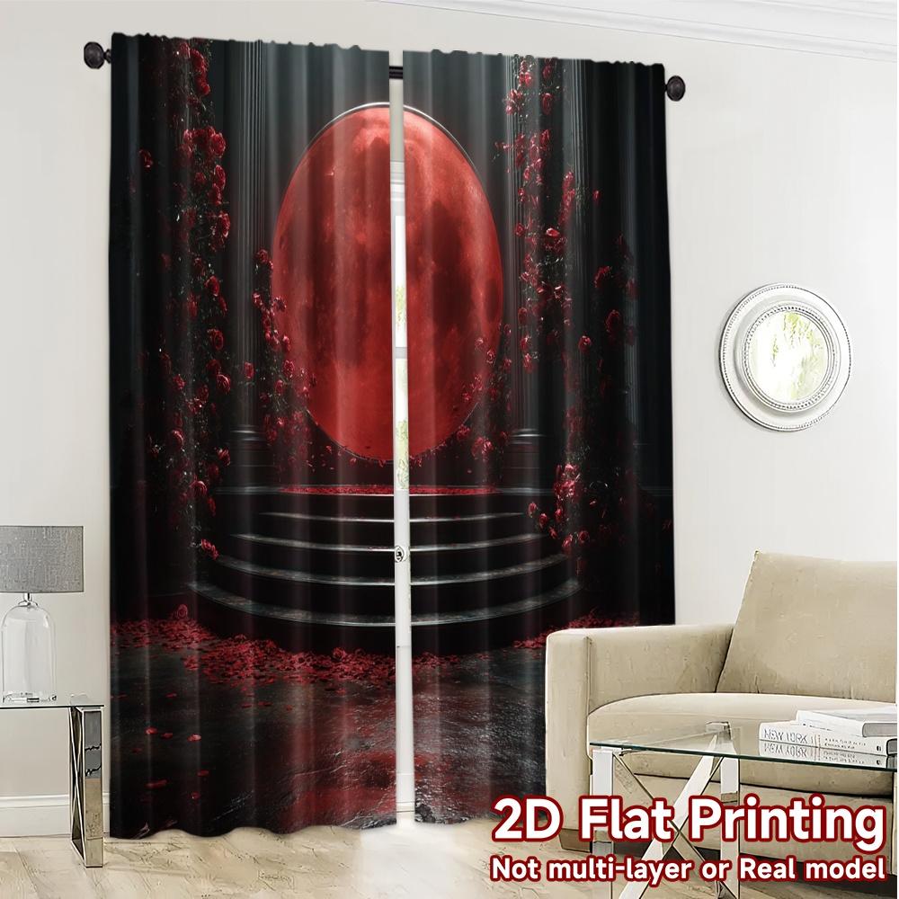 2pcs, 2D FLAT PRINTING Curtains (Without Rod) Red Moon Ceremony Chic Contemporary Curtains Fabric Curtains Outdoor Decorations