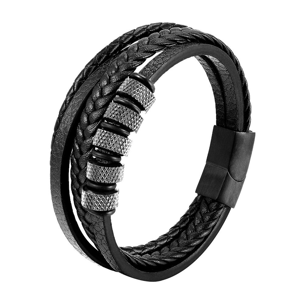 Fashion New Style Hand-woven Multi-layer Combination Accessory Stainless Steel Men's Leather Bracelet Classic Gift Big Sale