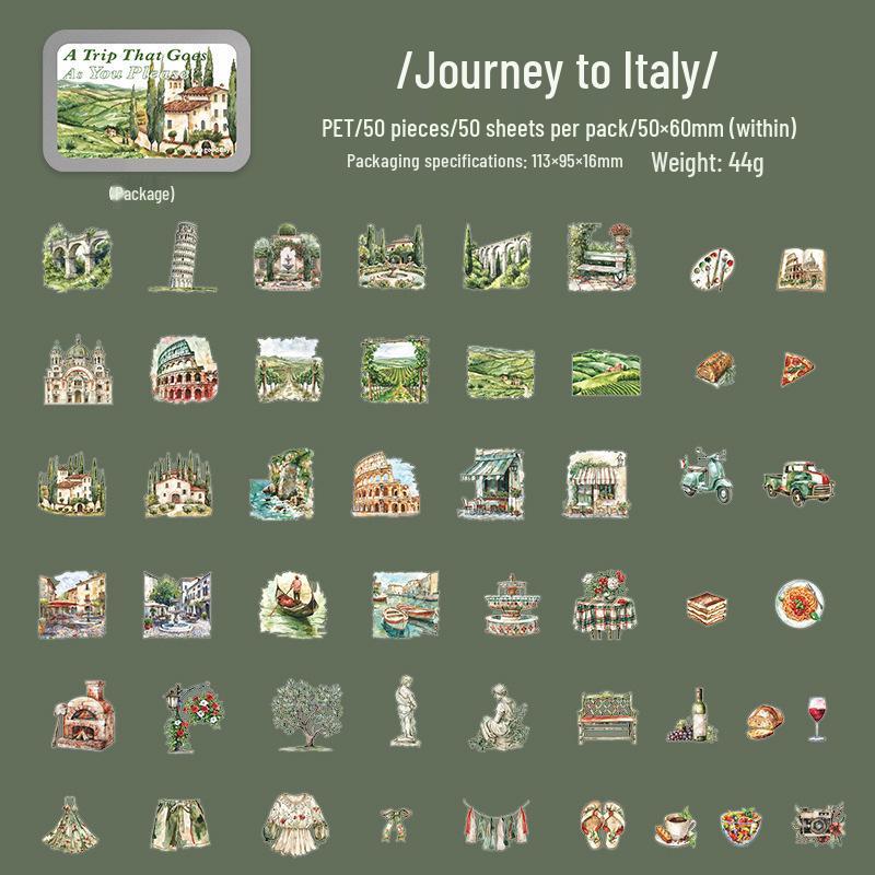

A Beautiful Day Tin Box: Just Go Travel PET Stickers - 6 Designs, 50 Sheets, Large Capacity