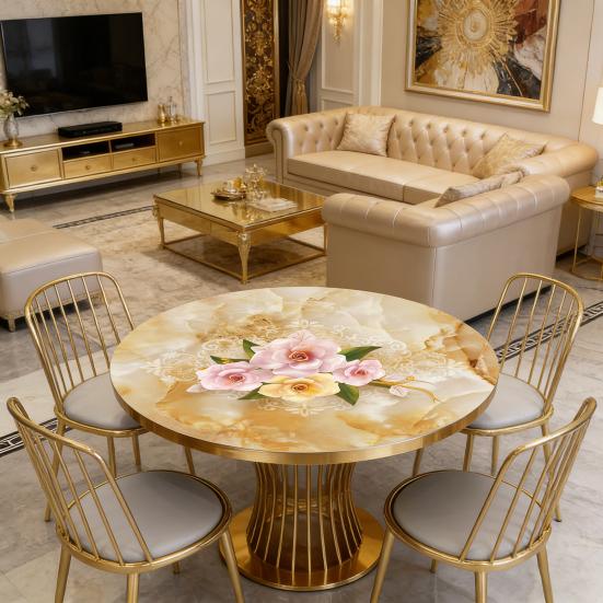 Wasserdichte Runde Tischdecke PVC Ölbeständige Tischabdeckung Blume Lotosblatt Fisch Tischdecke Tischschutz für Esszimmer Terrasse Picknick Party Innen Außen