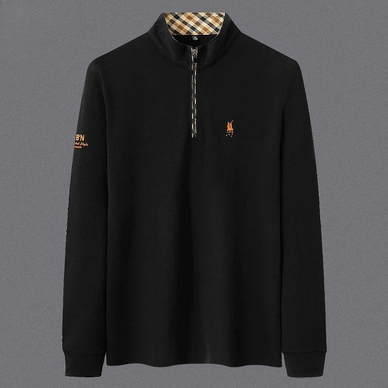 TrendHub Men's Embroidered Half Zipper T-shirt High End Brand Autumn Winter Leisure Fashion Comfort Long Sleeved Stand up Collar T-Shirt