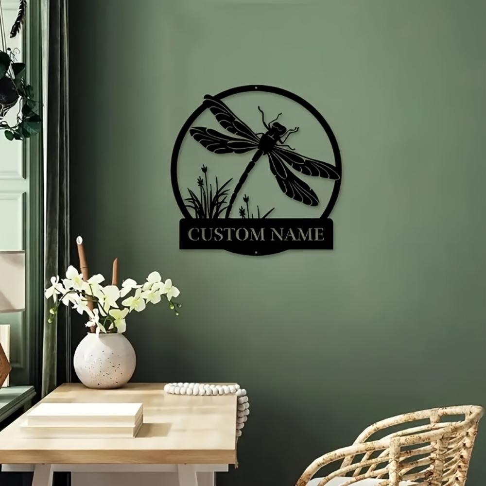1pc Art Deco Dragonfly Metal Wall Decor Custom Name Sign Rustic Home Ornament