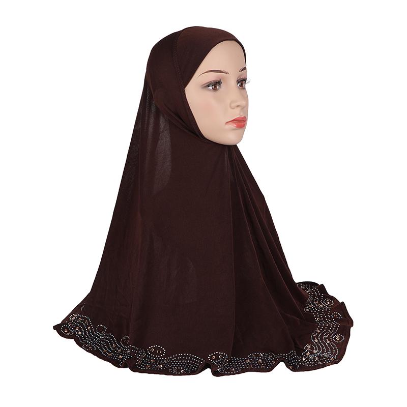 

H001 Взрослый большой размер мусульманский хиджаб шарф со стразами исламский головной платок шапки армия надеваемый головной убор подарок на Рамадан коричневый