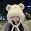 Autumn And Winter Cycling Warm And Versatile Ear Protection Cute Furry Fox Fur Bear Ear Hat Looks Small Two-piece Hood Scarf Set