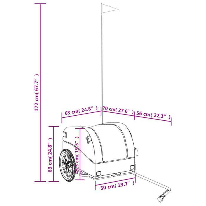 VidaXL Remorque de Vélo, Chariot de Transport avec Barre d'Attelage, Remorque à Bagages, Remorque de Bicyclette, Noir et 94124
