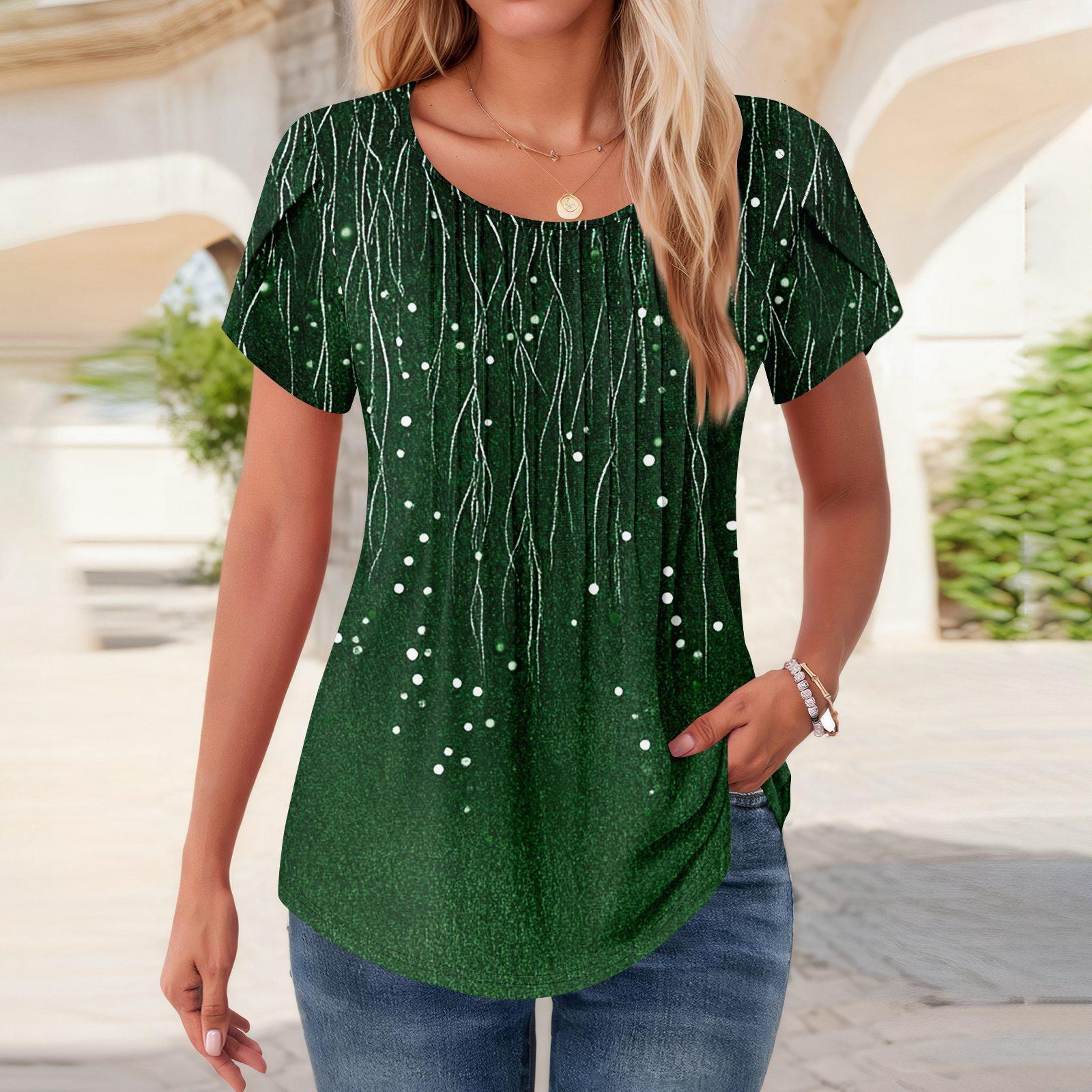 

Женские топы с коротким рукавом и круглым вырезом, летние рубашки с цветочным принтом, блузки для женщин, нарядные повседневные XL