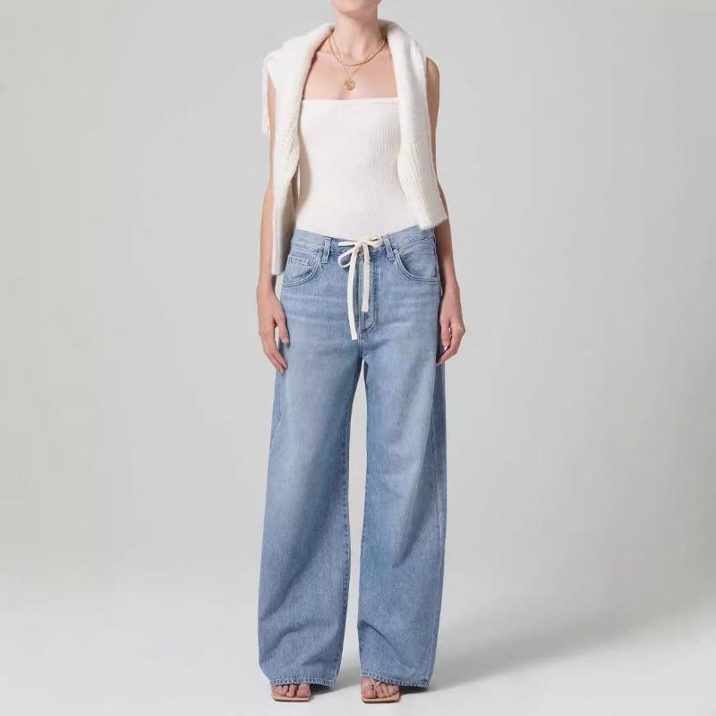 Women's New Casual Loose Wide Leg Drawstring Jeans
