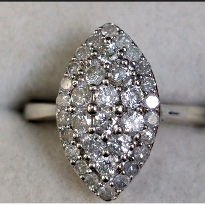 New Marquise Shaped Pave Zircon Ring for Women, 925 Silver Plated, Sparkling Cluster Design, Luxury Engagement Statement Jewelry