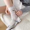 5 Pairs Women Butterfly Knot Mid Length Socks Solid Color Lightweight Breathable Soft Comfortable Casual Long Socks