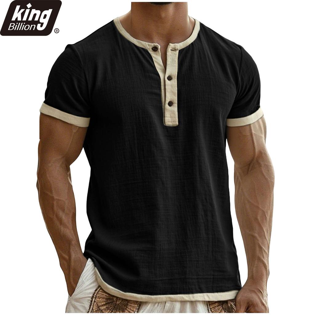 Herren Kontrastbesatz Henley T-Shirt - Kurzarm Knopfleiste mit Kerbe Schmal Geschnitten Vintage Lässig Sommer Tägliches Basic Tee