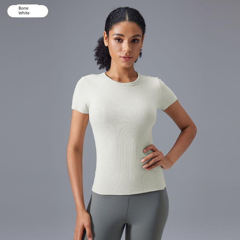 

Lu Same Yoga Clothes for Women 2025 New Arrival Modal Nude Feel Comfortable Waist-Tight Slim Looking Workout Short Sleeve Tops Bone White S((42.50 kg-50.00 kg)