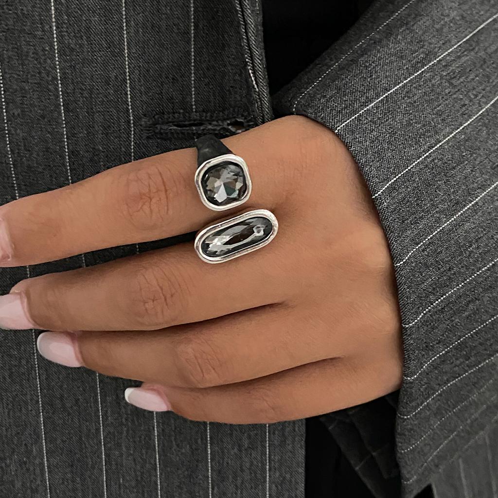 SHIXIN Personality Shiny Rhinestone Crystal Open Ring for Women Simple Geometric Irregular Adjustable Rings Fashion Jewelry Gift