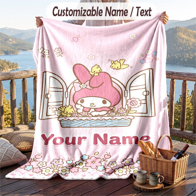 Custom Text Flannel Throw Blanket, Lightweight Cozy Bed Sofa BlanketMy Melody