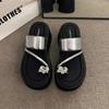 Premium Silver Rhinestone Toe Slippers Women's Summer Wear 2025 New Small Height-increasing Platform Beach Shoes