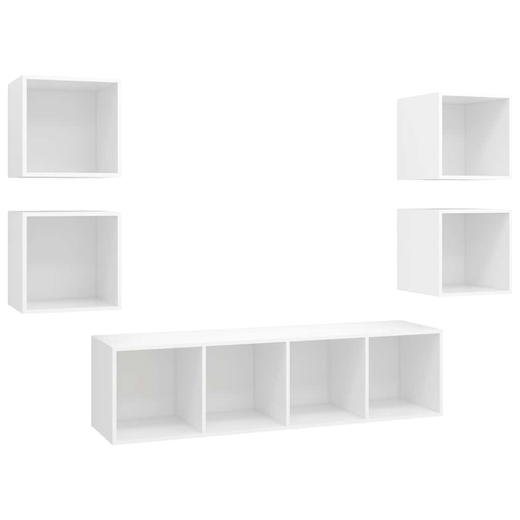 5-Cz. TV Cabinet Set, White, Particleboard