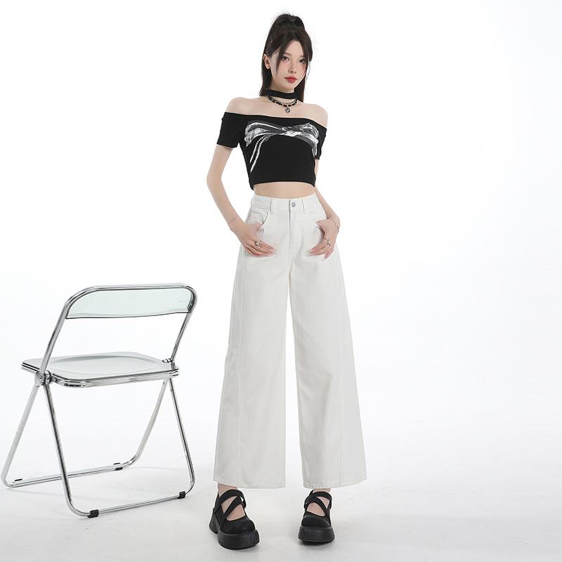 Tencel Drape Jeans Women's Summer Thin Short High Waist Thin Nine-point Lyocell Wide-leg Pants