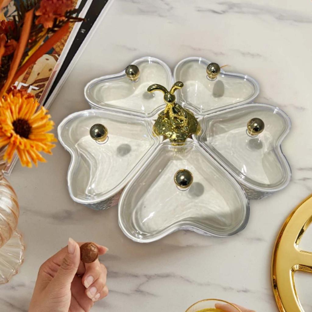 Divided Serving Tray Fruit Plate Organizer Nut Candy Veggie Tray Rotating Snack Platter for Candy Nuts Sweets Fruit Tea Party