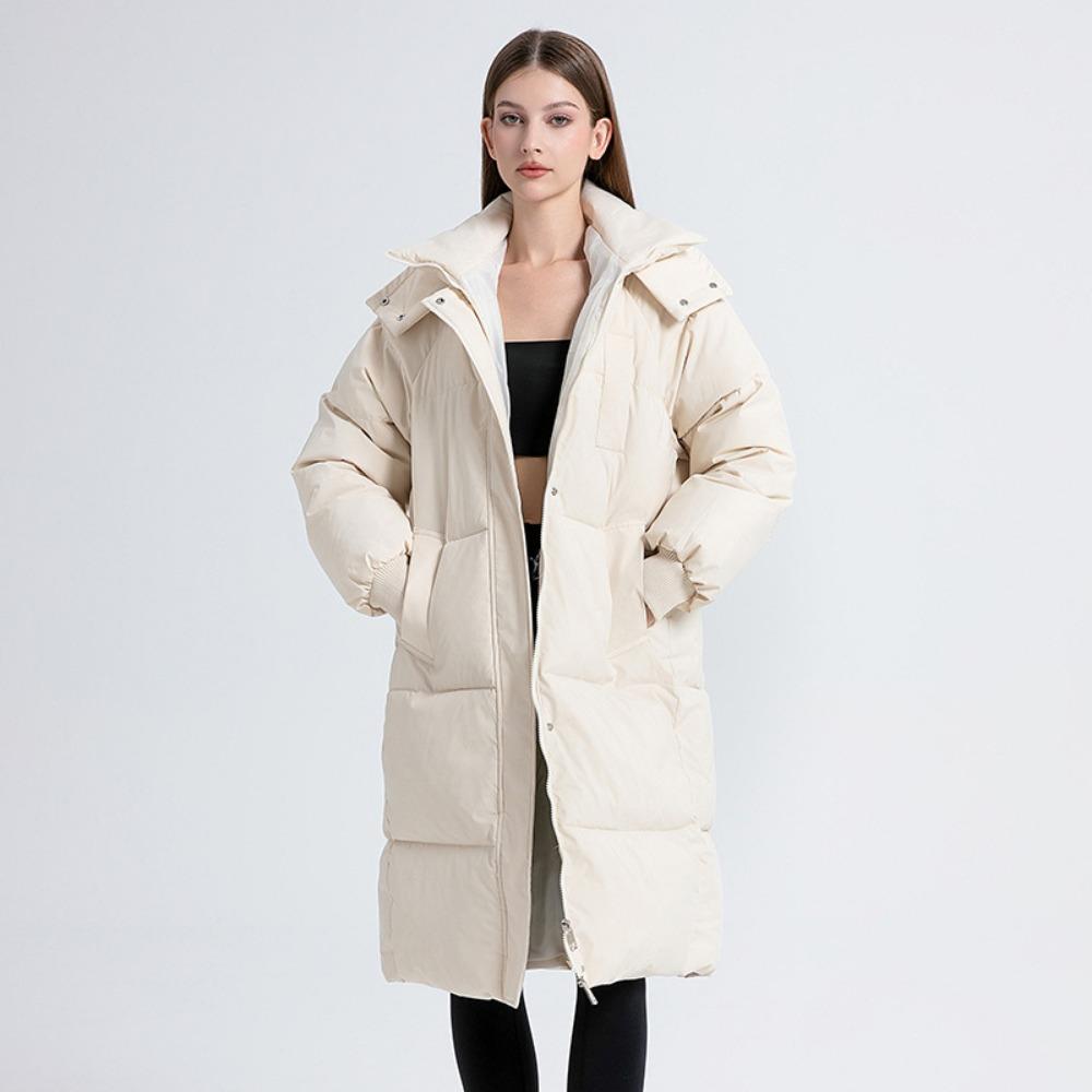 Women's Long Winter Down-Cotton Padded Jacket – Over-the-Knee Padded Coat, Thickened Mid-Length Jacket  Loose Bread-Style Quilted Jacket