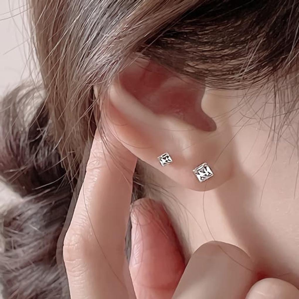 Silver 925 Daily Square Cubic Zirconia Earrings