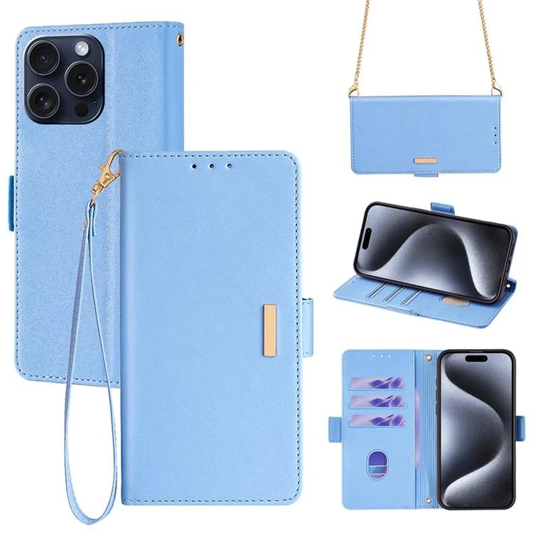 

For iPhone 15 Pro Leather Case RFID Blocking Protective Wallet Phone Cover - Blue