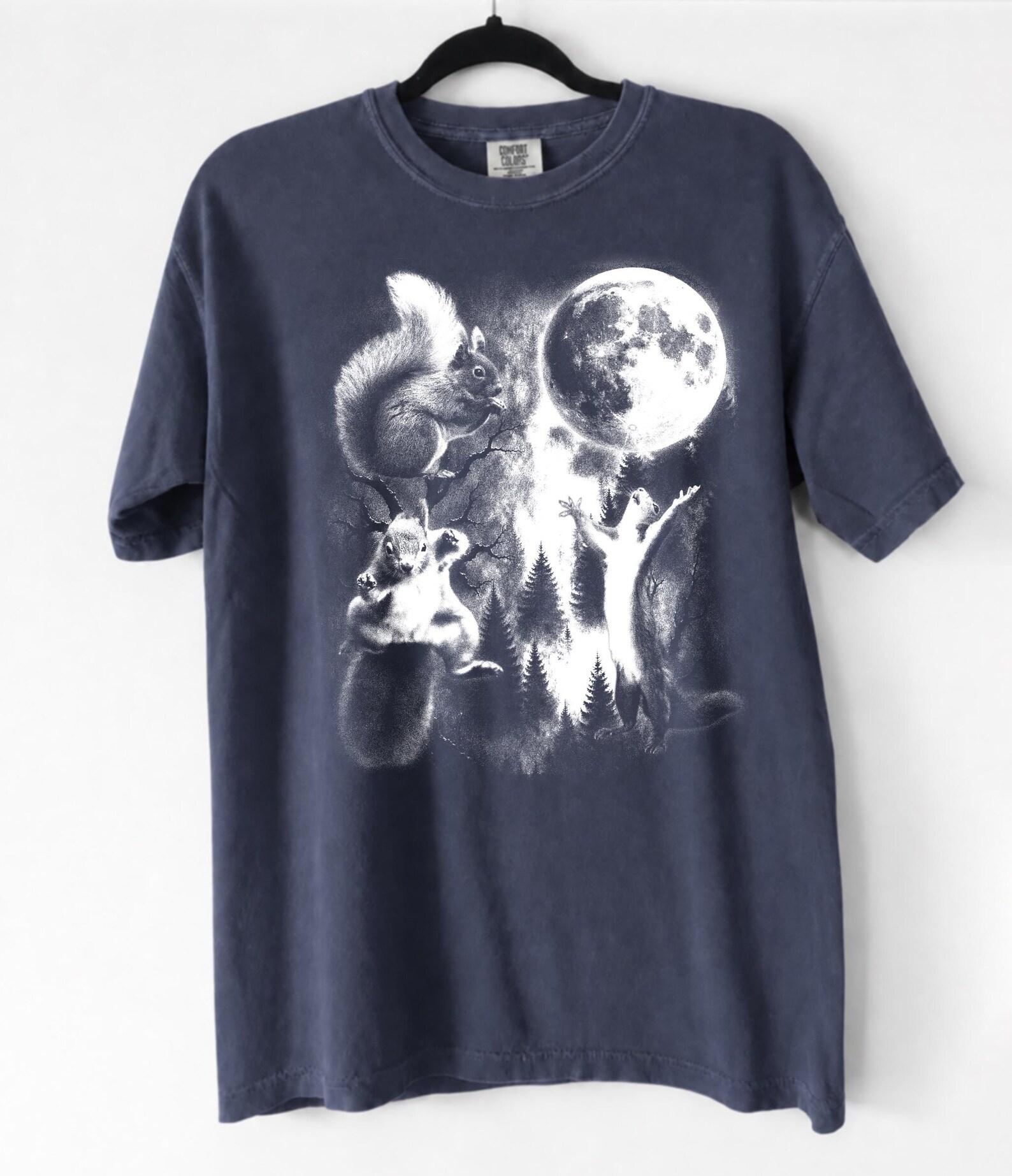 Comfort Colors Chipmunk Moon Woodland Graphic Tee, Retro Forest Animal Shirt L