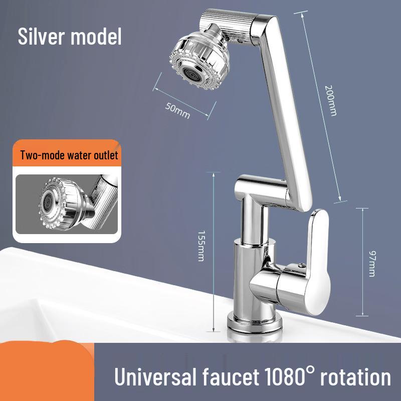 TLXT Robotic Arm Universal Hot & Cold Faucet - Silver Lucky Cat Edition