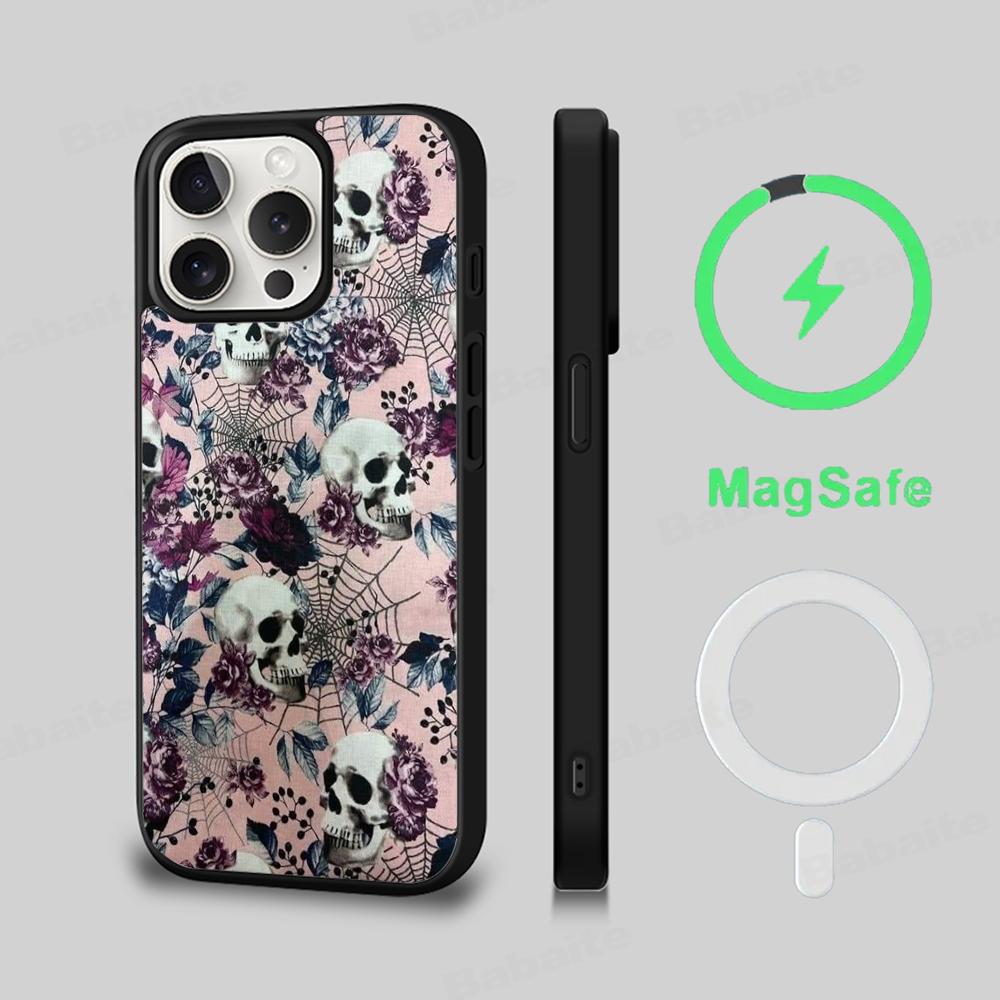 Spooky Skull Patterns Phone Case Magnetic Case For IPhone 16 14 13 12 11 15 Pro Max Plus For Magsafe Wireless Charge Cover