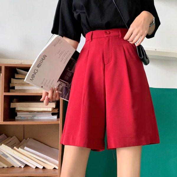 Women's Summer High Waist Wide-Leg Suit Shorts - Loose Casual Five-Point Trousers