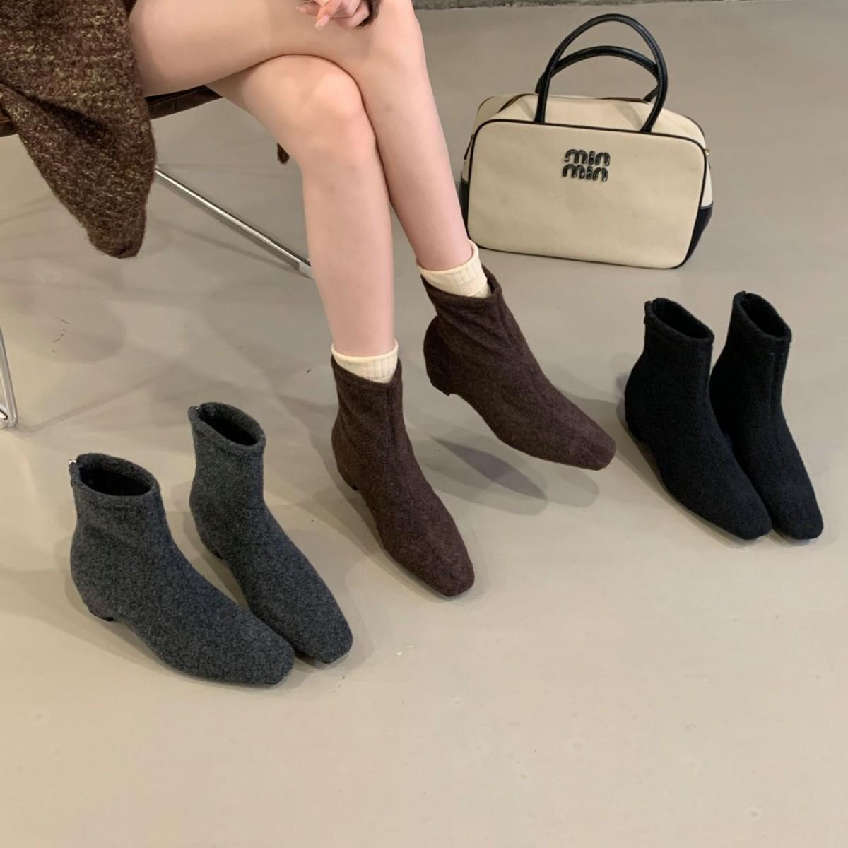 

2025 autumn and winter new square head rear zipper low tube inner thick heel low tube thin Martin fashion women s short boots 39 темно-сірий