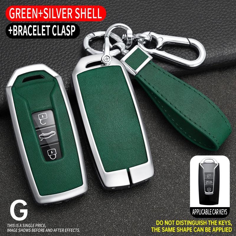 Interior Mouldings Zinc Alloy+PU Leather Car Key Case Cover For VW Volkswagen Touareg 2018 2019 2020 2021 2022 2023 3 Buttons Re