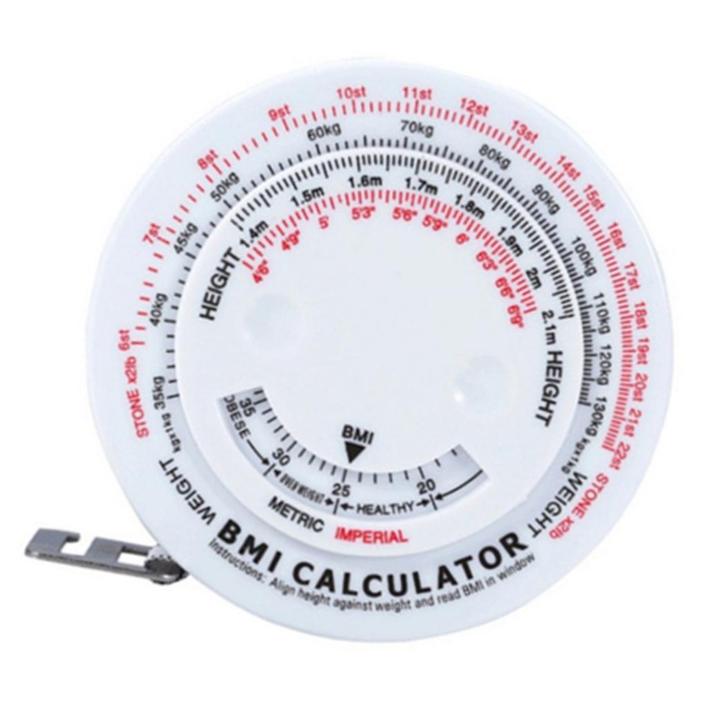 Round BMI Measuring Tape Automatic Retractable Waistline Tape Calculator Portable Health Tape Measures Tools White