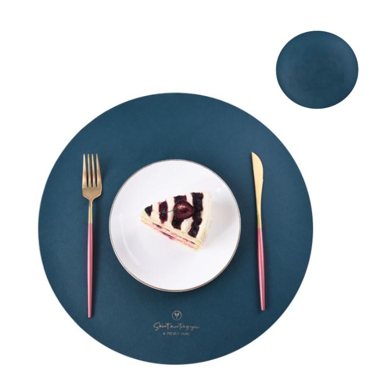 1/4/6 Sets Round PU Leather Placemats and Coaster Set Insulation Mat Oil-Proof Waterproof Table Place Mats for Coffee Blue Green