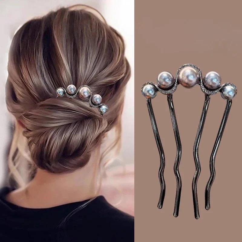 

2 шт. Корейские U-образные заколки для волос с жемчугом, заколки для волос для женщин, элегантные металлические вилки, винтажные жемчужные заколки для волос, инструменты для укладки волос, подарки