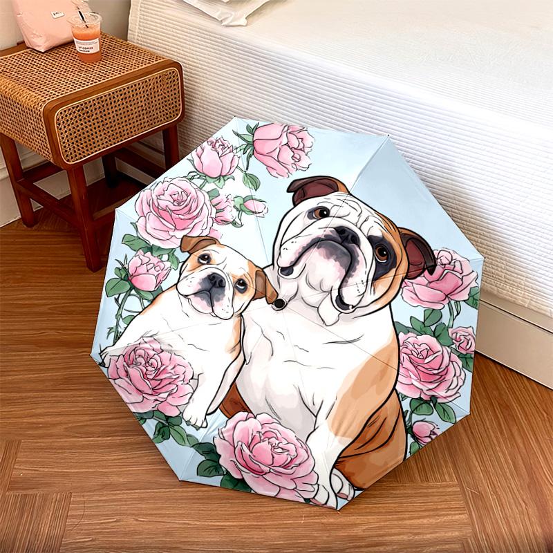 

1 PC Automatic Folding Umbrella - Bulldog Pattern, Portable & Foldable Design with 8 Ribs, Christmas Birthday Gifts