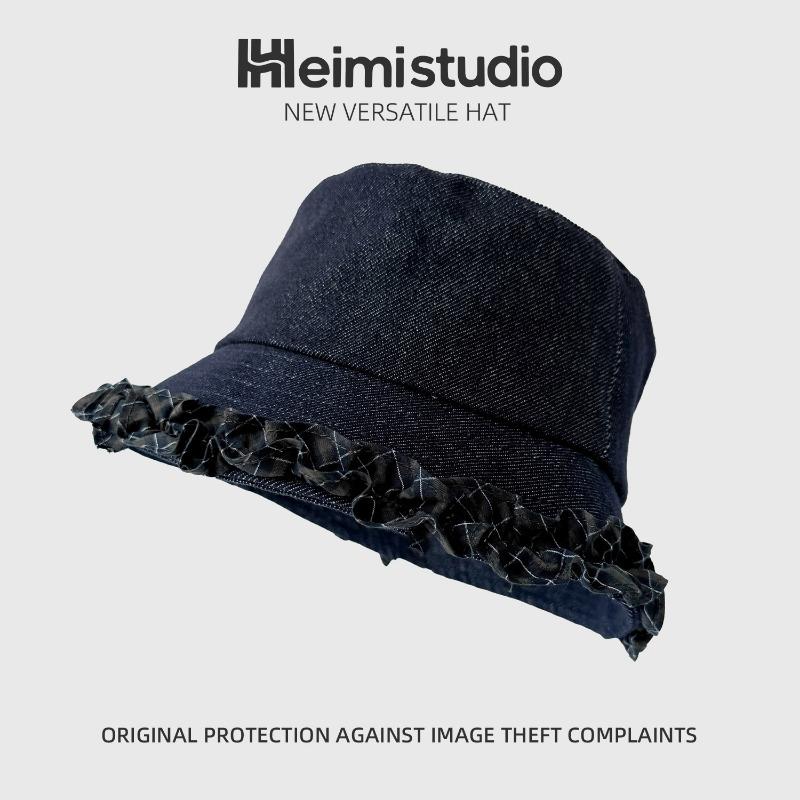 

25 ранняя осень новая кружевная джинсовая панама женская весенне-осенняя высококачественная шляпа-ведро универсальная и для маленького лица （56-58cm）