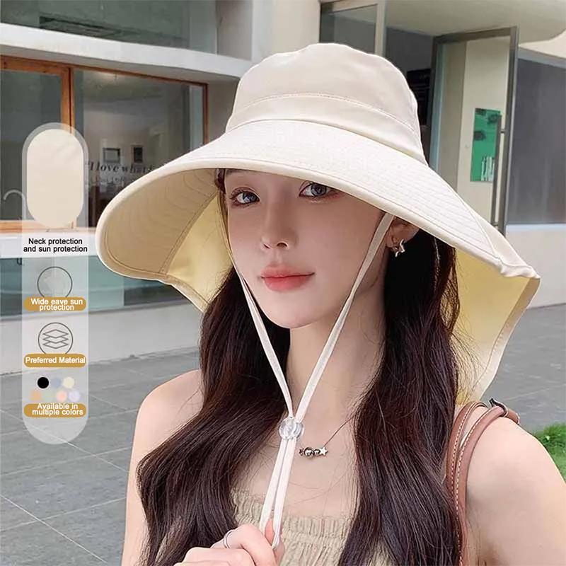 Summer Hats For Women Outdoor Uv Anti Neck Protection Sun Visors For Lady Fishing Hiking Wide Brim Shawl Sunscreen Ponytail Cap