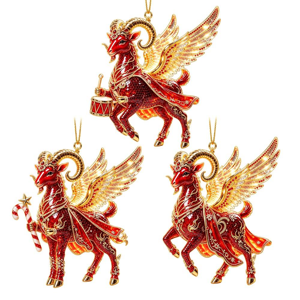 Shining Goat Hanging Ornament Set Acrylic Animal Hanging Decoration Keychain  Holiday Party Decor