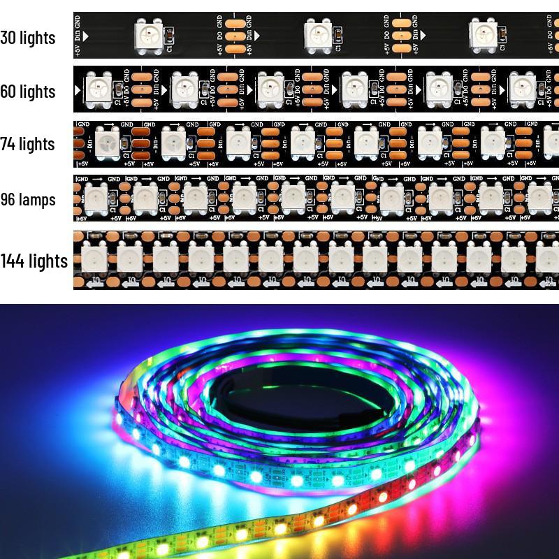

Copper Bracket Dream Color 5050 LED Strip with 5V 2812B & 12V 2811 Built-in IC, 3060 Programmable Lights 30 LEDs Segment (5V)
