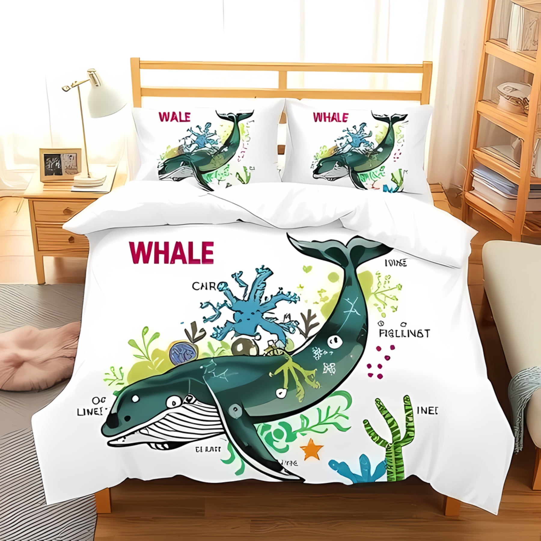 

Comforter Kawaii Rainbow Whale Full Cartoon Whale Comforter For Boys Girls Cute Hand Drawn Sea Life Bedding Setwarm Comforter (quilt)-EU Single(135*200cm)3pcs