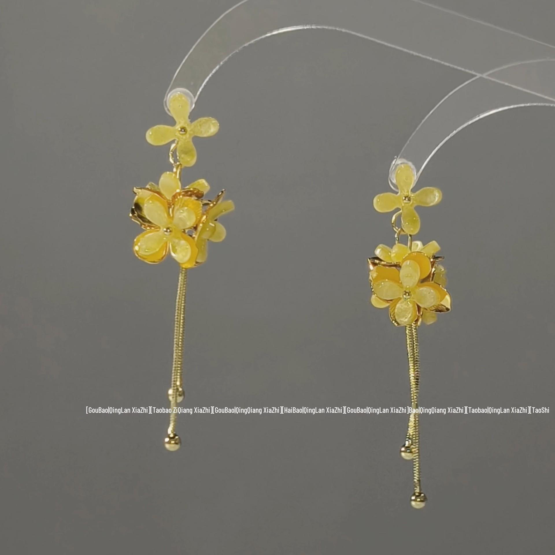 Golden Branch Summer Solstice Gardenia Tassel Earrings - Elegant Light Luxury Women s Fashion Jewelry