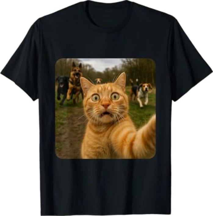 Funny Cat Selfie Design T-Shirt L