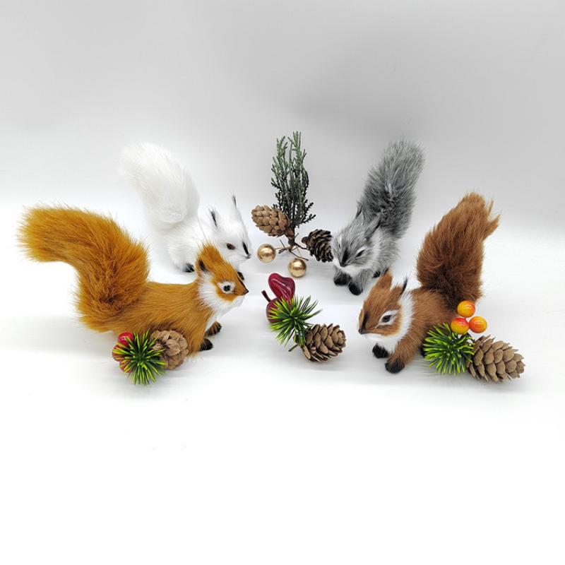 1Pcs Miniatures Plush Simulation Squirrel Ornaments Mini Artificial Squirrel Figurines Fake Animal Christmas Table Decoration