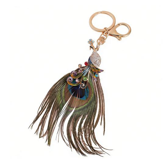 Rhinestone Peacock Keychain Enamel Peacock Charm with Feather Sparkly Peacock Key Chain Bag Charm Gift for Women Men белый