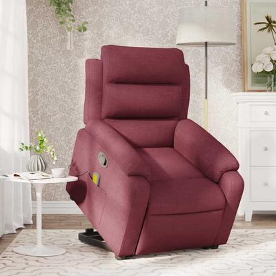 Vidaxl Lift and Massage Armchair, Reclining, Burgundy, Fabric Upholstered